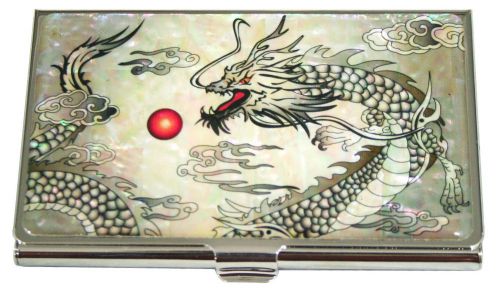 Nacre handmade Business credit card holder ID card case Dragon design #52