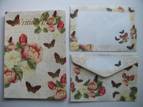 Stationery Set Writing Note Pad Paper &amp; 15 Envelopes, French Rose For Letters