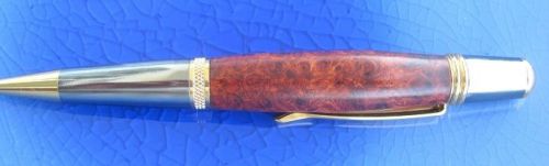 Handmade rare highlyh figured amboyna burl titanium gold plated ball point pen for sale