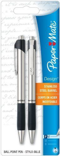 Paper mate design retractable fine point pens  2 stainless steel black ink pens for sale