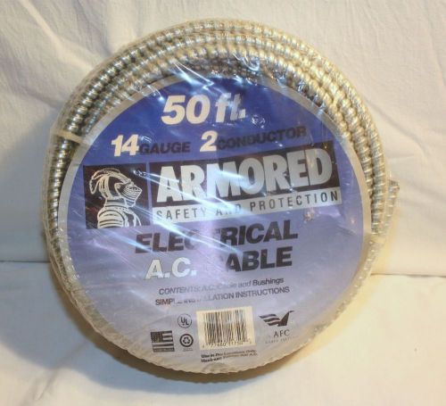 50ft 14 Gauge 2 Conductor AFC Armored Electrical A.C. Cable and Bushings - NEW