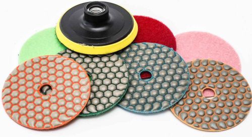 Diamond Polishing Pads 4 inch Dry 8 Piece Set&amp; Backer Pad Granite Concrete Stone