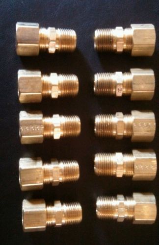 Lot of 10 parker 68c-8-6 brass compression  fittings 1/2&#034;  od tube x 3/8&#034; npt. for sale