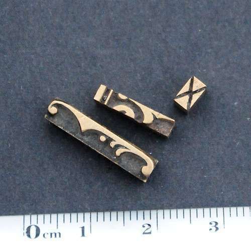 3 x Art Nouveau ornament bookbinding Brass Type Letterpress hot foil emboss