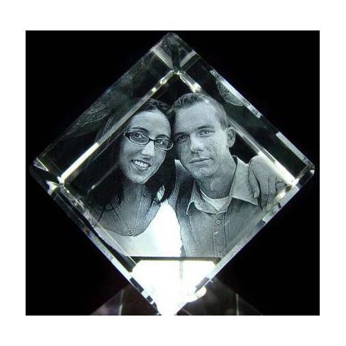 Large 3D Photo Crystal Cube - FREE Keychain &amp; Light Base - Laser Engraving