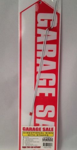 GARAGE SALE SIGN 2 Side BIG RED ARROW 18&#034; X 4.75&#034; 2 Stakes Directional NEW