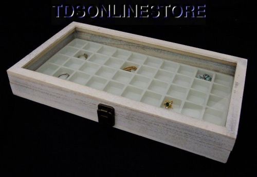 Rustic Antique White Color 50 Slot Jewelry Glass Top Display Case White
