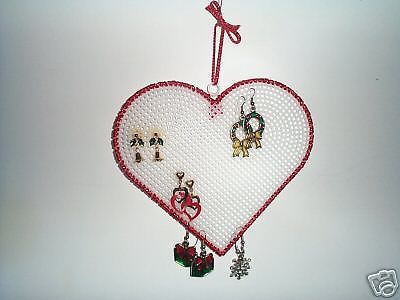 Hanging Earring Holder Organizer RED GLITTER  HEART 6&#034;