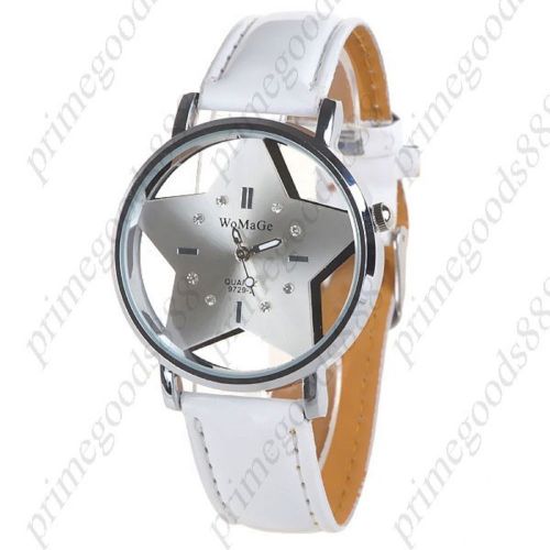 Star round synthetic leather wrist quartz lady ladies wristwatch women&#039;s white for sale
