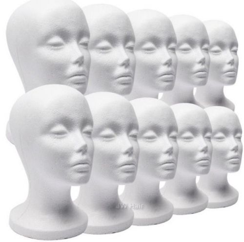 10 X MANNEQUIN HEAD DISPLAY WIG HOLDER STYROFOAM WHITE 11&#034;