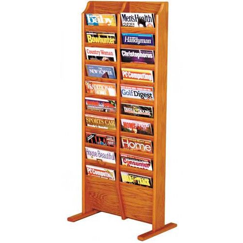 Wooden Mallet MR20-FS Medium Oak 20 Pocket Free Standing Display Rack