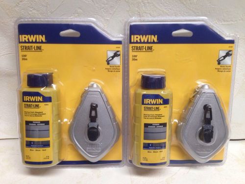 Lot Of 2 IRWIN STRAIT LINE 100 ft. Metal Case Chalk Line Reel Blue Chalk