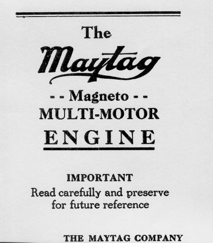 Maytag Magneto Multi Motor Engine Operating Instruction