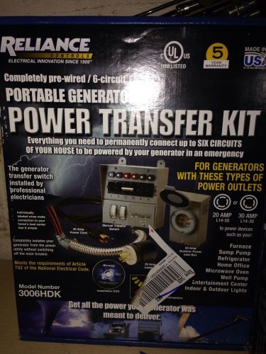 Brand New In Box Reliance Controls 6 Circuit Manual Transfer Switch Kit 3006HDK