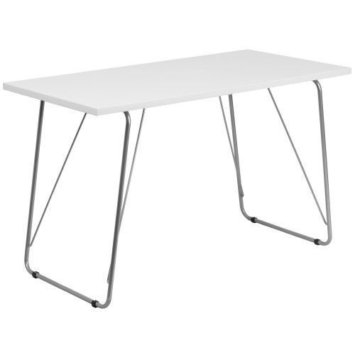 Flash Furniture NAN-JN-2956-WH-GG White Computer Desk with Silver Frame