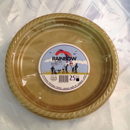 25 Plastic Plates Gold disposable Birthday Tableware Wedding Kosher BBQ PICNIC