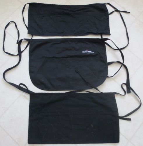 Lot of 3  Black Server Waist Pocket Apron  Waitress Waiter Half Apron