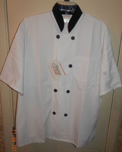 Happy chef professional chef jacket-sz men- medium-white w/ black collar- nwt for sale