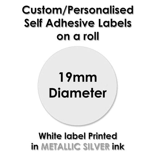 250 Round Labels Personalised Custom Printed in METALLIC SILVER - 19mm Diameter