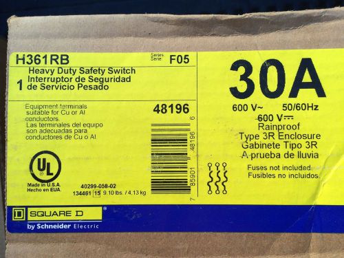 Square d hu361rb heavy duty 3 pole 30 amp nema 3r disconnect switch for sale