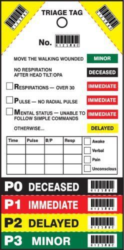 Accuform Signs TTR100 Triage Tag  Legend &#034;TRIAGE TAG NO. #### (Random Start Sequ