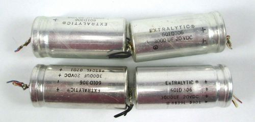 4 Sprague Extralytic Capacitors 3000UF 20VDC 601D 306