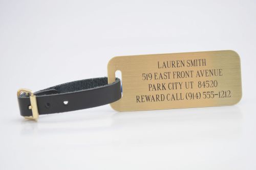Brass luggage tag engraved and blackend for sale