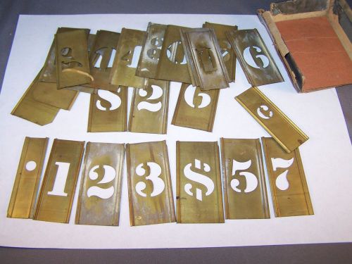 VINTAGE REESE&#039;S METAL INTERLOCKING 2 1/2&#034; STENCILS NUMBERS LETTERS 24 PCS. BRASS