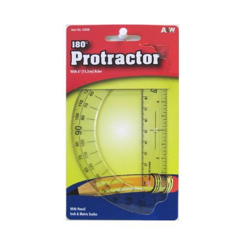 A&amp;W Plastic 6&#034;&#034; Protractor Ruler With Pencil (6 Pack)