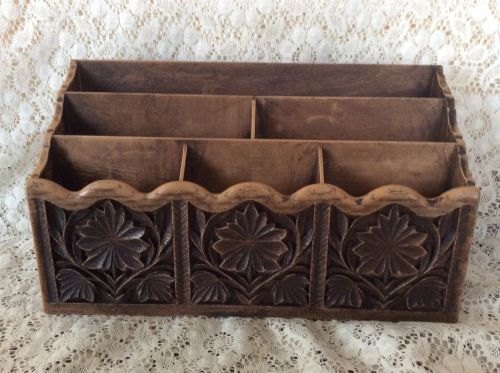 Vintage Lerner Faux Engraved Wood Letter/Mail/Bill Desk Organizer