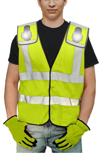 REFLECTIVE SAFETY VEST with Removable LED Lights GREEN Men&#039;s Sizes M,L,XL