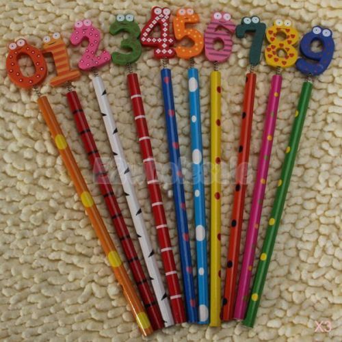 30pcs Cute Cartoon Numbers 0-9 Decorative Wooden Pencils for Office School Kids