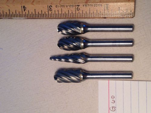 4 NEW 1/4&#034; (.250) SHANK CARBIDE BURRS FOR CUTTING ALUMINUM. USA MADE {G60}