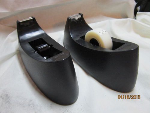 Lot of 2 Vintage Safina Weighted Black Desk Scotch Tape Dispenser 1inch Core EUC