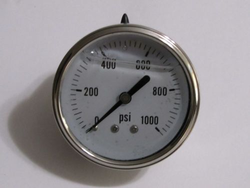 New Hydraulic Liquid Filled Pressure Gauge 0-1000 PSI 1/4 NPT Center Back Mount