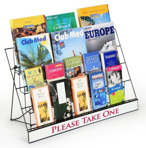 Displays2go Countertop Wire Brochure Rack 4 Tiers with Sign Header Black Meta...