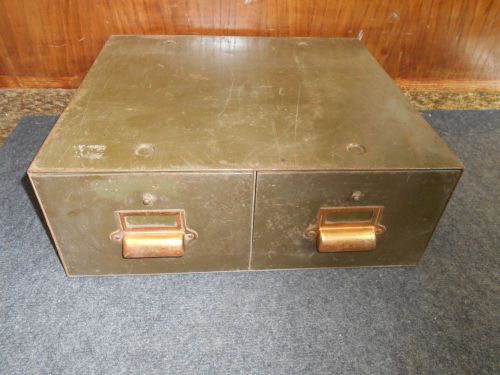 Vintage Rochester Steel Industrial Metal Desktop Card File 2 Drawer Cabinet