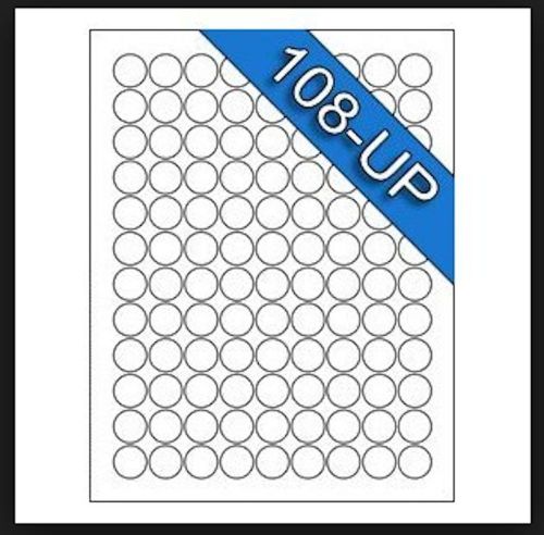 25 sheets white laser inkjet .75&#034; round circle dots inventory 2700 labels 108-up for sale