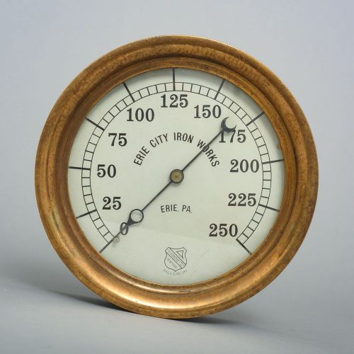 Erie City Iron Works Antique Pressure Gauge Ashcroft MFG Co. New York 9.75&#034; Diam