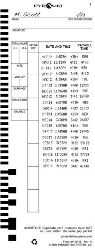 Pyramid 44100-10MB 1000 Count Genuine Time Cards for 4000 and 5000 Time Clock...