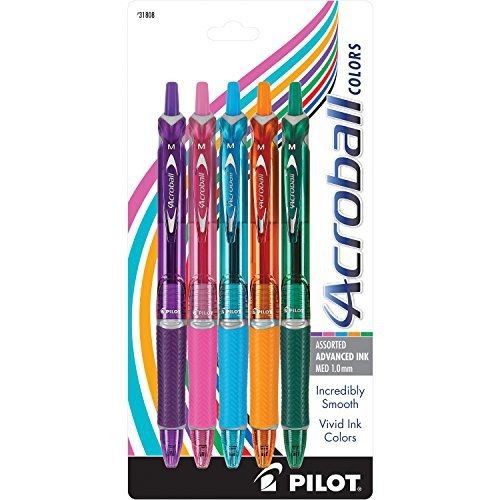 Pilot Acroball Colors Retractable Advanced Ink Ball Point Pens, Medium Point,