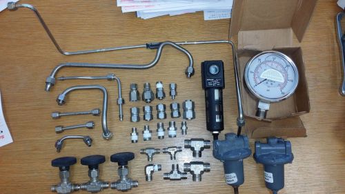 Parker norgen fisher swagelok 316ss fittings tubing regulator gauge &amp; filter lot for sale