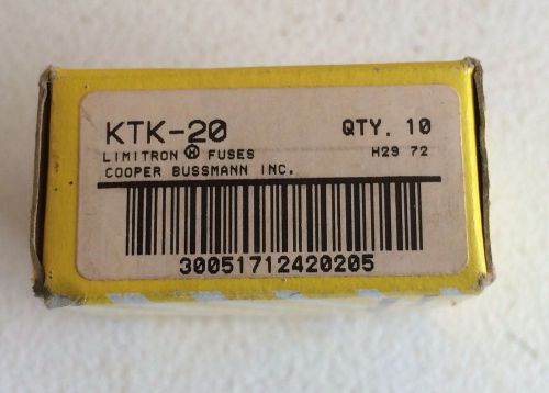 Box of 10 Buss Limitron Fast-Acting KTK-20 Fuses NIB