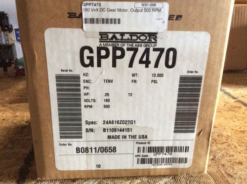 Baldor gearmotor, #gpp7470, tenv, fr-psl, .25hp, 180v, 500rpm, nos, warranty for sale