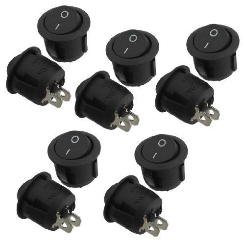 10 Pcs 2 Pin SPST On/Off Round Rocker Switch AC 6A/250V 10A/125V Black