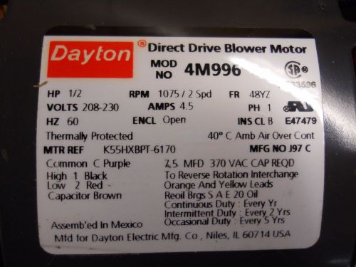 Dayton  1/2 hp 4.5 amps 2 speed motor for sale