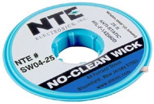 NTE SW04-25 SOLDER WICK NO CLEAN ANTI-STAT BOBBIN #4 25FT