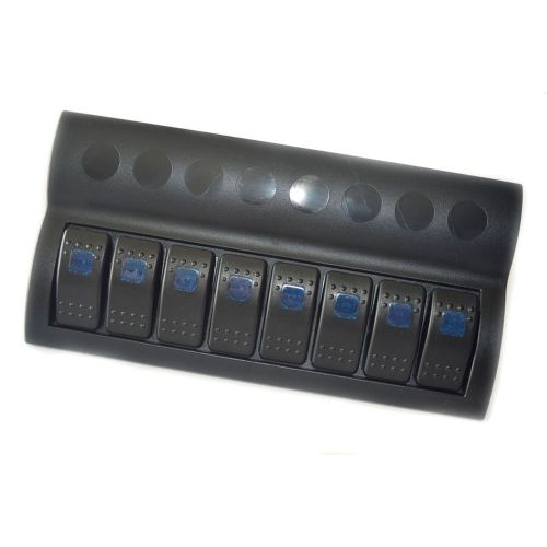 New Waterproof Black 8 Gang Marine Boat Caravan Blue LED Rocker Switch Panel