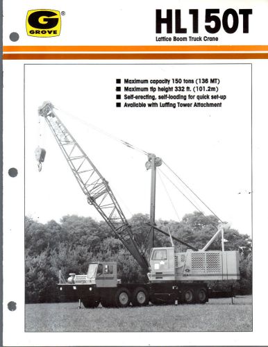 1990 GROVE HL150T 150 TON  CRANE BOOM CONSTRUCTION EQUIPMENT BROCHURE