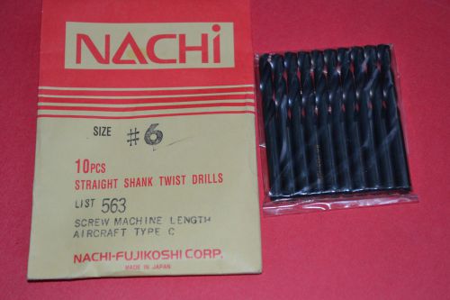 10 Pcs NACHI #6 Screw Machine Length - Aircraft style-Black Oxide HSS Drills